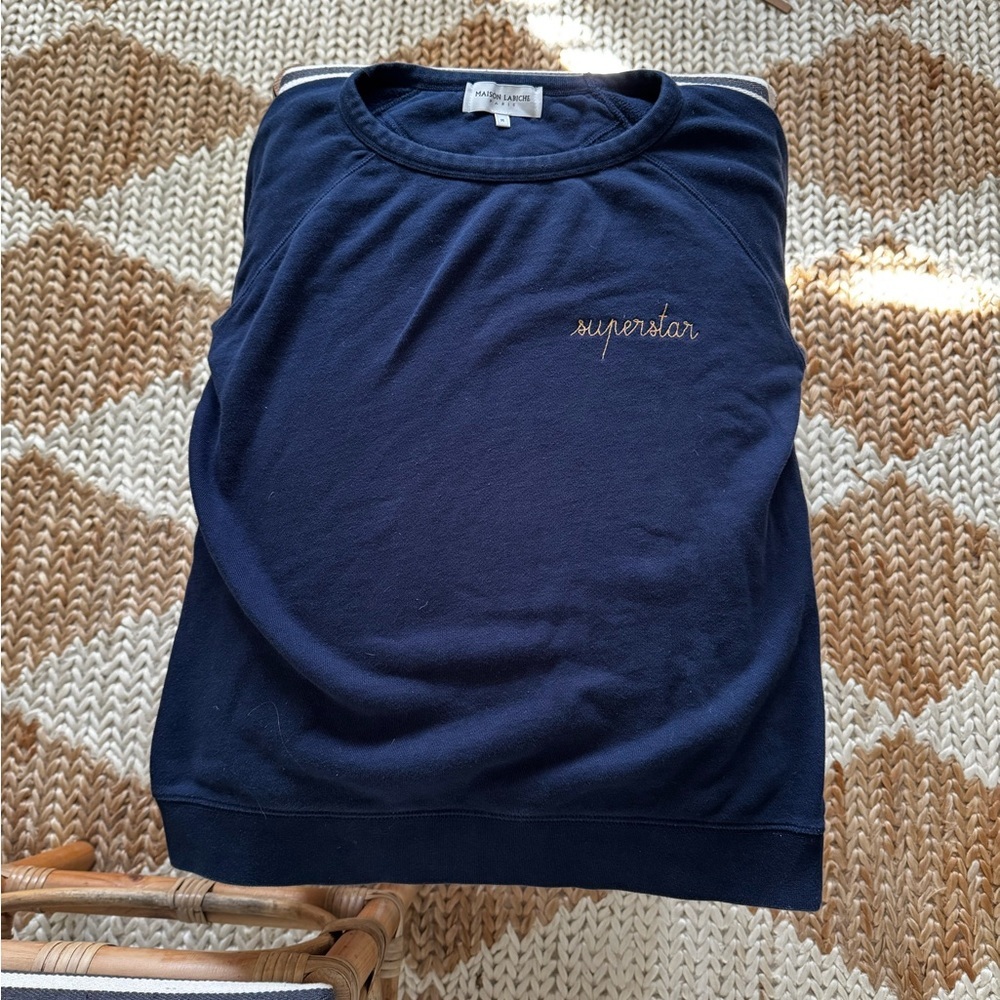 Maison Labiche Navy + Gold Embroidered Sweatshirt superstar, med (fits small)